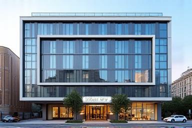 Image representing a modern city hotel exterior for the 'Urban Stay' chain